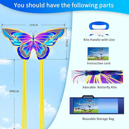 Xida Butterfly Kite for Kids & Adults, Easy to Fly, Ages 4-8, Large Kite with 300ft Handle, Perfect for Beach Trips
