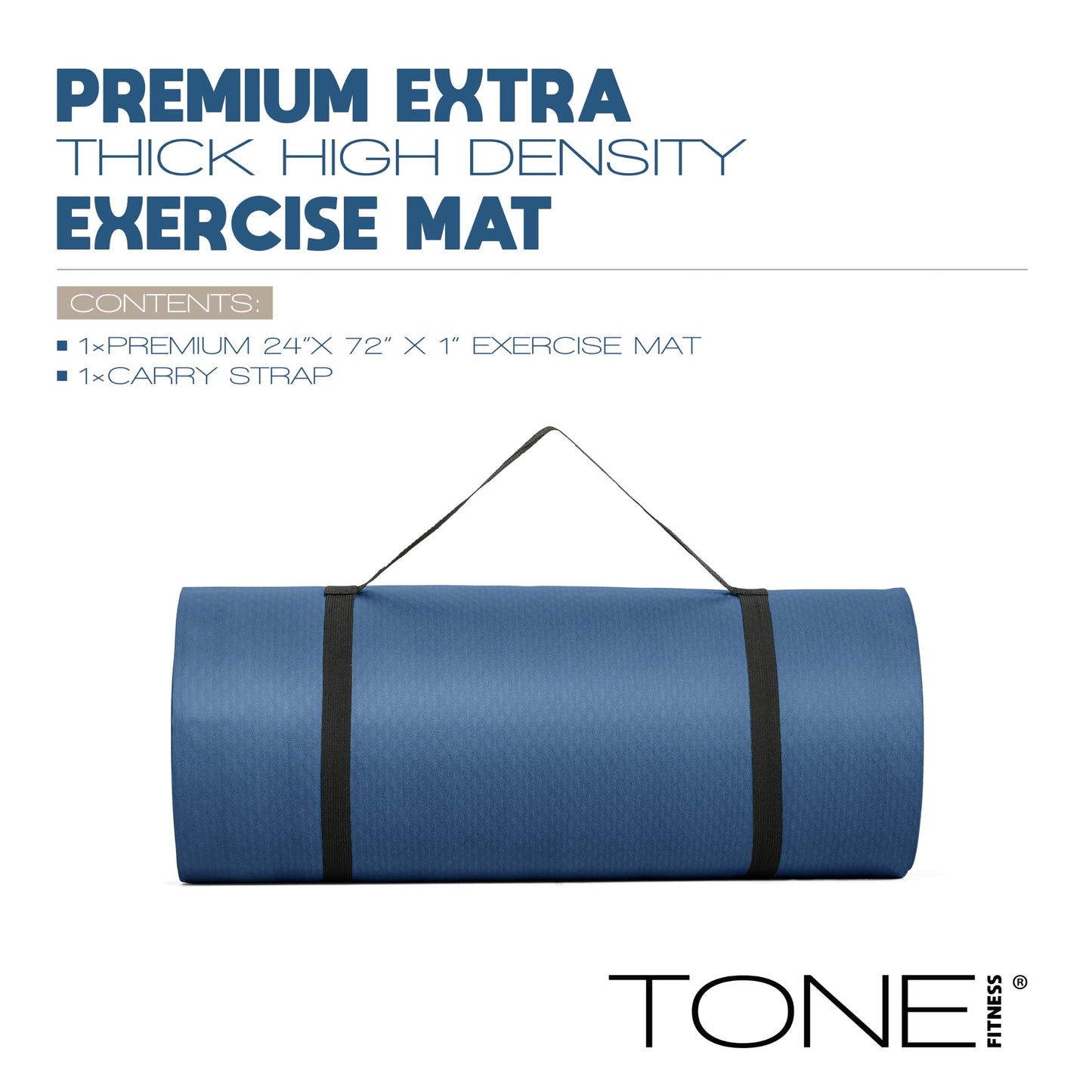 Tone Fitness Premium Extra Thick 1-Inch High Density Exercise Mat with Carry Strap – Non-Slip