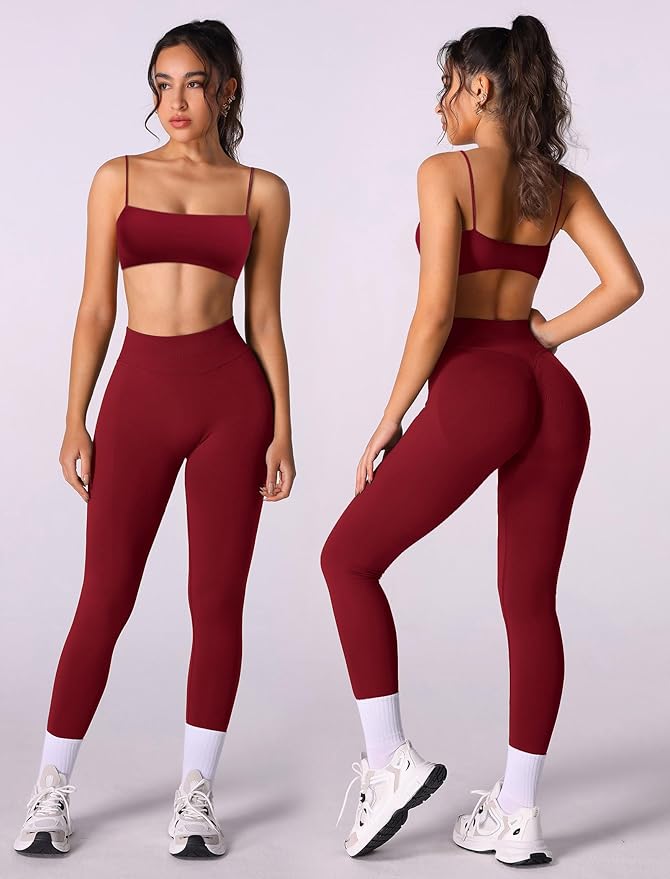 Workout sets for women 2 piece:Spaghetti Straps BacklessTop Bra and High Rise leggings for yoga