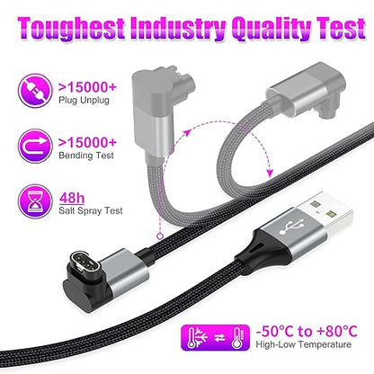 AGVEE 6.6ft Charger for Garmin Watch, L-Shape Charging Cable for Fenix, Forerunner, Vivoactive, Instinct, Venu, Tactix, Approach, D2, Quatix Series, Right Angle Braided, Dark Gray