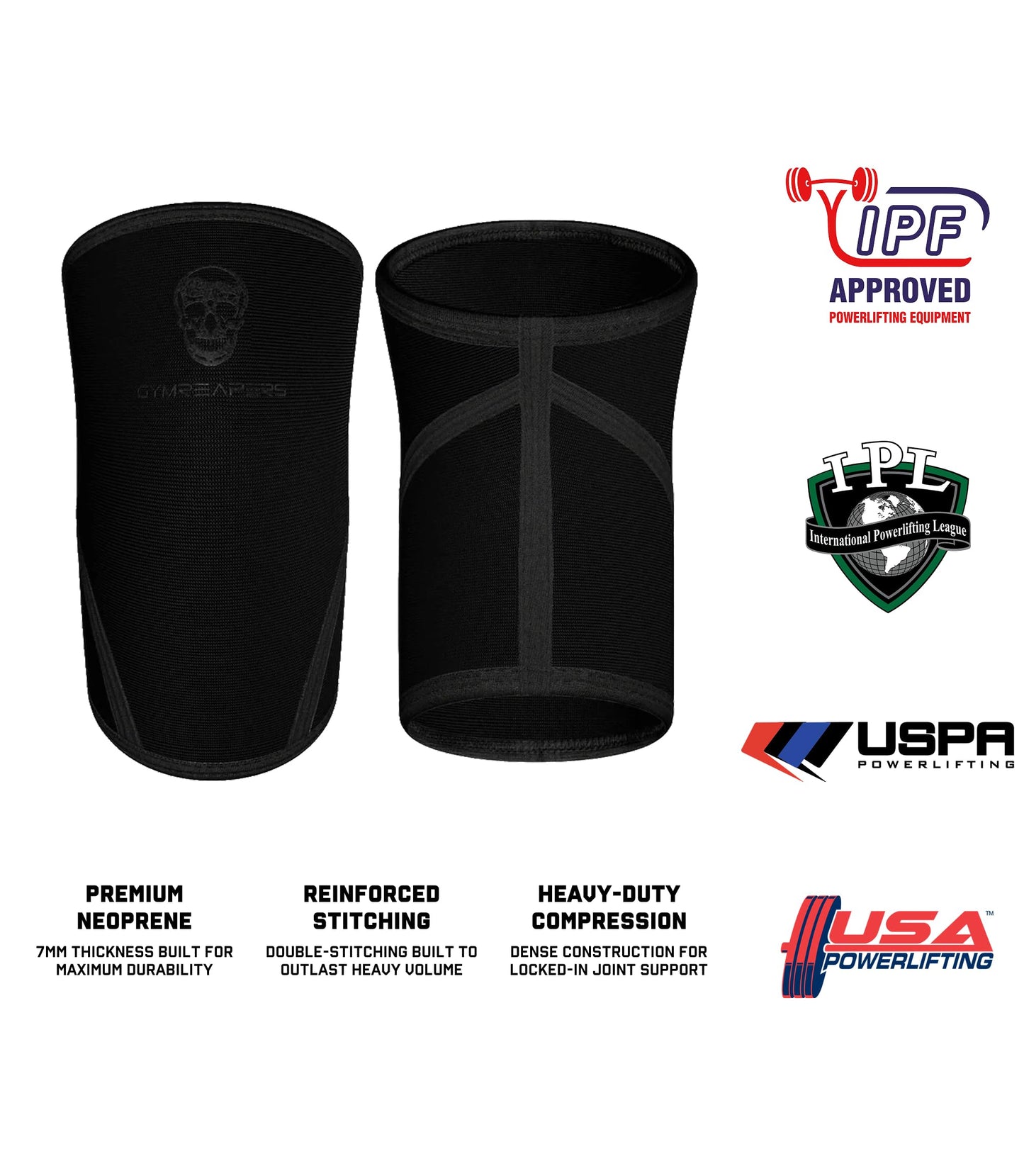 Gymreapers Knee Sleeves (1 Pair) with Gym Bag - IPF Approved - Support Compression Brace for