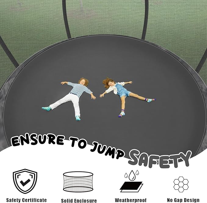 Trampoline 12FT 14FT 15FT 16FT for Kids/Adults - Outdoor Recreational with Enclosure Net Curved Poles and Ladder, Heavy Duty Anti-Rust Coating, ASTM Approval