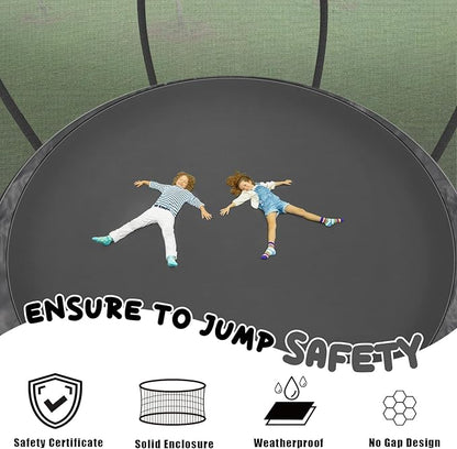 Trampoline 12FT 14FT 15FT 16FT for Kids/Adults - Outdoor Recreational with Enclosure Net Curved Poles and Ladder, Heavy Duty Anti-Rust Coating, ASTM Approval