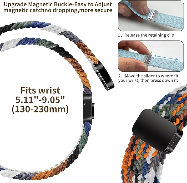 Braided Band Compatible with Fitbit Versa 4 Bands for Woman/Versa 3/Sense 1/Sense 2 Band, Magnetic Clasp Fabric Nylon with Designer Interlock Buckle Straps for Fitbit Versa4/3/Sense1/2