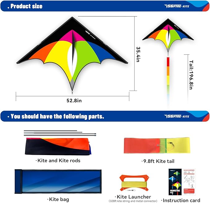 3-Piece Set Delta Kite for Easy to Fly Large Kite for Kids and Adults - Perfect Family Outdoor Toy, Beach Fun for Family Activities