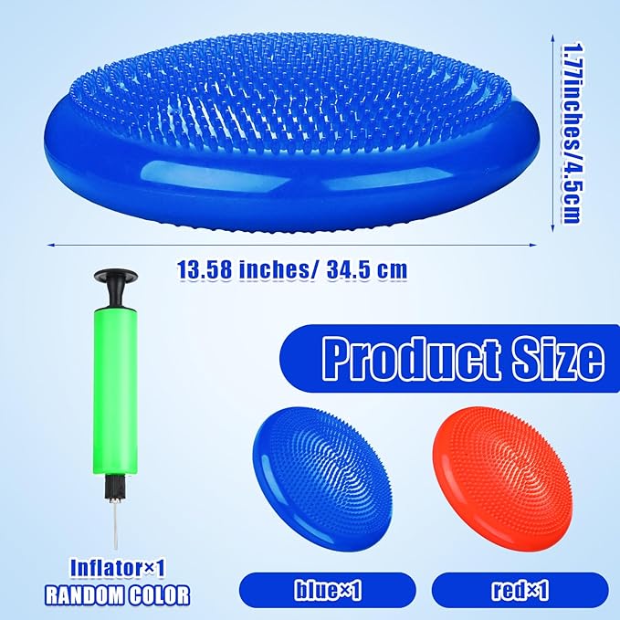 2 Pcs Wiggle Seat Inflated Wobble Cushion Flexible Balance Disc with Air Pump for Core Stability Strengthening Improving Posture Physical Exercise