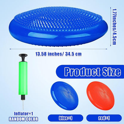 2 Pcs Wiggle Seat Inflated Wobble Cushion Flexible Balance Disc with Air Pump for Core Stability Strengthening Improving Posture Physical Exercise
