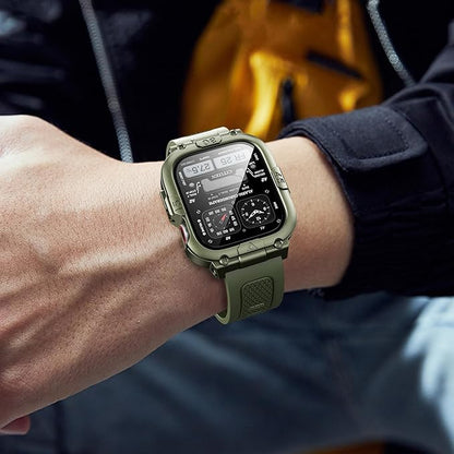 Dsytom Waterproof Case with Band Compatible for Apple Watch Band 45mm 44mm 41mm 40mm for Men ,Rugged Shockproof Smartwatch Strap Protective Bumper Cover with Built-in Tempered Glass Screen Protector