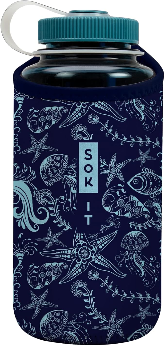Sok It BotlSok Water Bottle Sleeve Insulated Neoprene Cover (Ocean Oasis, Fits 32oz Nalgene)