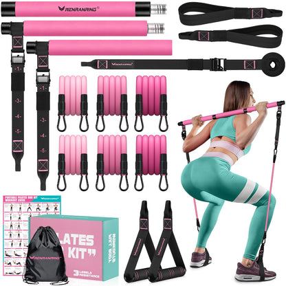 Pilates Bar Kit with 6 Latex Resistance Bands, Adjustable Exercise Bar