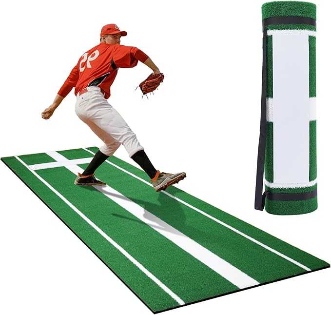 10x3 FT Softball Pitching Mat with Mound, Anti-Fade Softball Practice Turf Mat Indoor Outdoor Pitching Training Matt with Anti-Slip Bottom