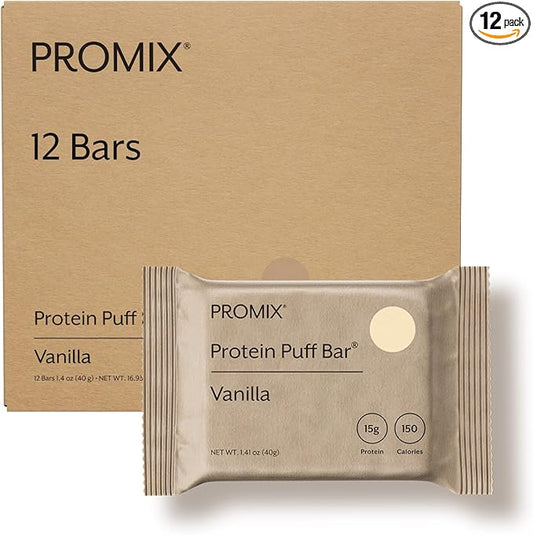 ProMix Nutrition Protein Puff Bars, 12-Pack - Madagascar Vanilla - Marshmallow Crispy Treat - Great