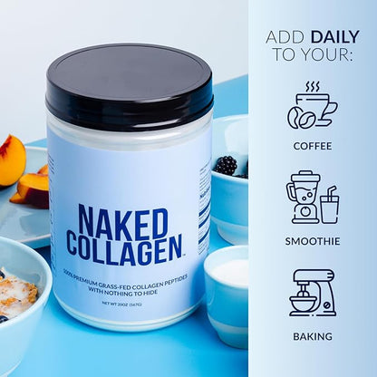 NAKED Vanilla Collagen Peptides Protein Powder, 25 Servings, Pasture-Raised, Grass-Fed Hydrolyzed Collagen Supplement, Paleo Friendly, Non-GMO, Keto, Gluten Free, 19.4oz