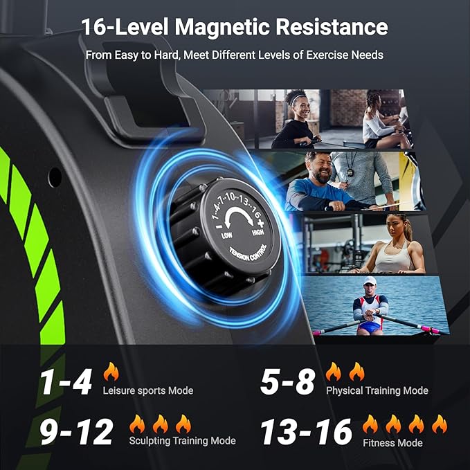 Dripex Rowing Machines for Home Use, Rowing Machine Magnetic Rower, 16 Levels of Workout Resistance, Max 350 LBS, Dual Slide Rail, Bluetooth App Compatible, LCD Monitor, Row Machine for Gym Exercise