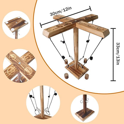 4 Player Hook and Ring Toss Battle Game - Handmade Wooden Loop Throwing Hooks for Adults, Fast-Paced Interactive Home Party Game
