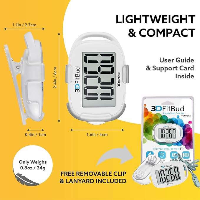 3DFitBud Simple Step Counter Walking 3D Pedometer from 3DActive with Clip & Lanyard - A420S