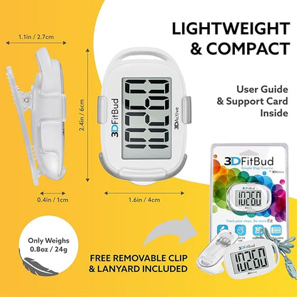 3DFitBud Simple Step Counter Walking 3D Pedometer from 3DActive with Clip & Lanyard - A420S