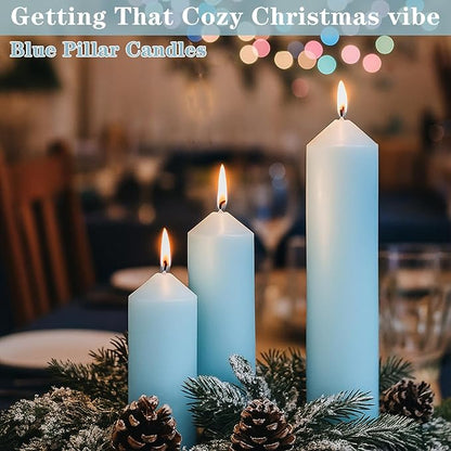 36 Pcs Blue Pillar Candles Bulk Set，Hurricane Candlesï¼? Different Lengths (12 Each)，Dripless Unscented Smokeless，Gives You a Better Atmosphere When Organizing Wedding or Event Party.