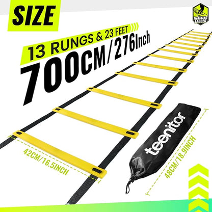 Teenitor Agility Ladder Speed Ladder Training Ladder for Soccer, Speed, Football Fitness Feet Training Carry Bag Agility Training Equipment 13 rungs, 23 feet