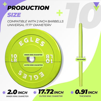 EGLES Vibrant Colorful Olympic Weight Plates, Rubber Barbell Plates, 2-inch Standard Virgin Rubber Bumper Plate 10 15 25 35 45LB for Home Gym Weightlifting, Strength Training, Fit Workouts