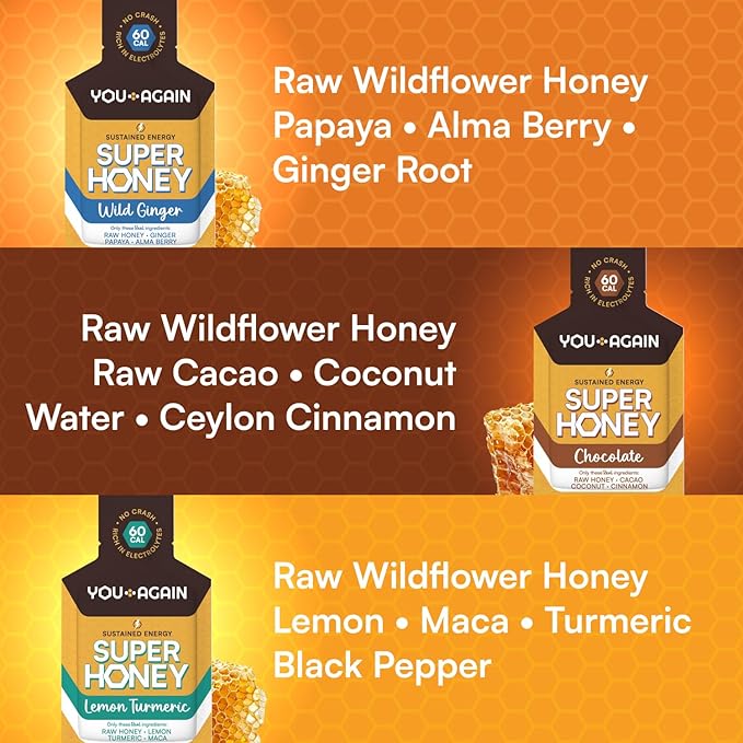 You Again Super Honey Packets - Variety | Workout Clean Energy Gel | Cycling, Endurance, Running Gel or Energy Snack | Paleo & Carnivore Snack | Gluten-Free | Made in USA | 12 Count
