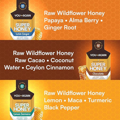 You Again Super Honey Packets - Variety | Workout Clean Energy Gel | Cycling, Endurance, Running Gel or Energy Snack | Paleo & Carnivore Snack | Gluten-Free | Made in USA | 12 Count