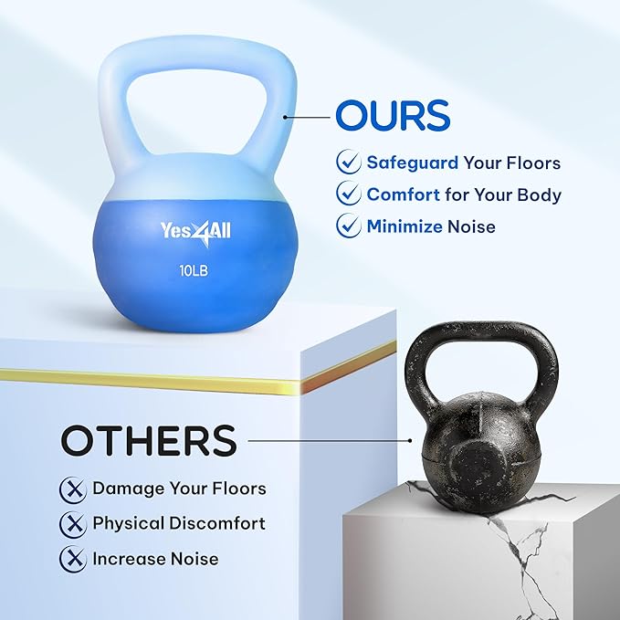 Yes4All Soft Kettlebell, PVC Kettlebells Exercise Weights & Color-Coded Strength Training Kettlebells with 4 Options (5,10,15,20lb), Gentle Hand Weights for Women at Home