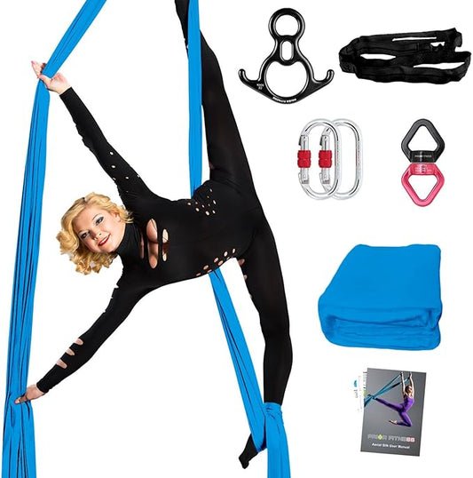 PRIOR FITNESS Aerial Silks Set, Professional Thicker Low Stretch Fabric 9/15/20 Yards Aerial Silk Swing Set with Hardware Guide, Yoga Starter Kit For Home, Aerial Yoga Hammock, Silks for Gymnastics, Antigravity Yoga, Inversion Exercise-All Levels
