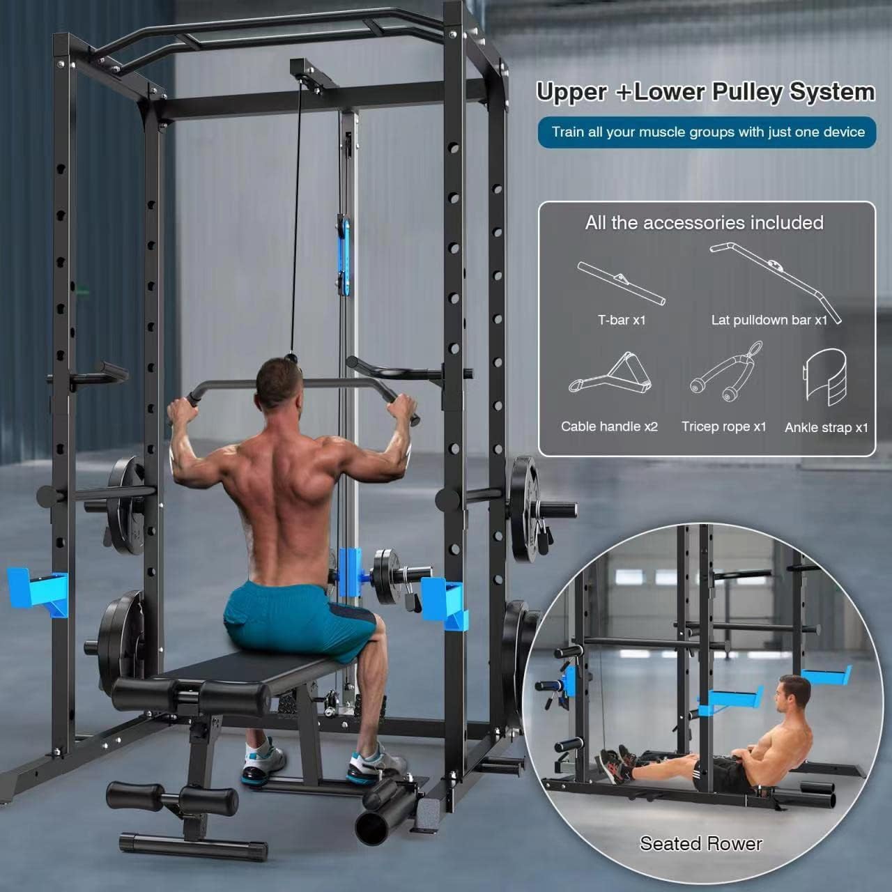 ULTRA FUEGO Power Cage, Multi-Functional Power Rack with J-Hooks, Dip Handles, Landmine Attachment
