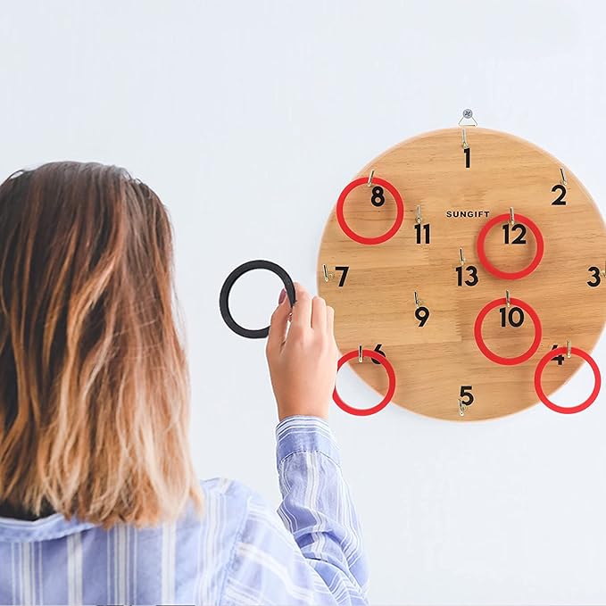 SUNGIFT Hook Ring Toss Game for Adults & Kids - Yard Hooky Ring Tossing Games - Hookie Wall Game Indoor & Outdoor Family Fun - Home, Party, Office, Camping & Backyard Games