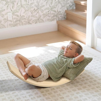 Gentle Monster Wooden Wobble Balance Board, 35 Inch Rocker Board Natural Wood, Kids Toddler Open Ended Learning Toy, Yoga Curvy Board for Office & Classroom Adult