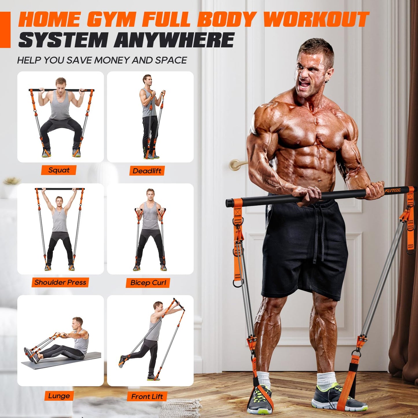 KUTIZE Pilates Bar Kit with Resistance Bands, Heavy Duty Pilates Equipment for Men, Training Bands