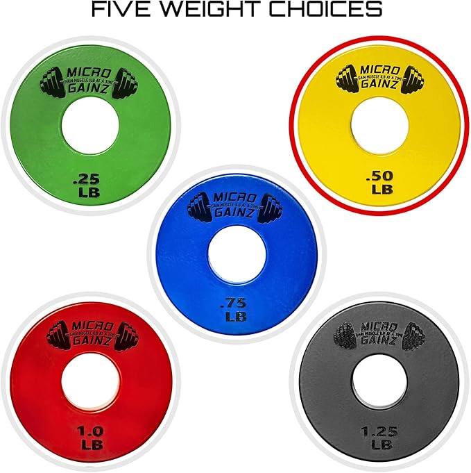 Micro Gainz Standard 1-Inch Center Hole Fractional 2 Pcs Color Weight Plates, Choose (.25LB-1LB) Designed for Standard 1-Inch Dumbbell & Barbell for Strength Training, Made in USA