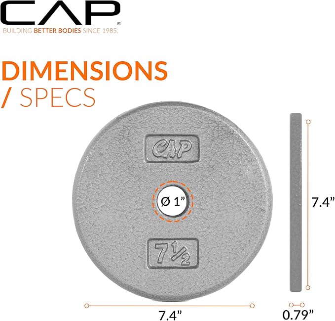 CAP Barbell Standard 1-Inch Cast Iron Weight Plates - Singles & Sets | 1.25-50 lbs | Multiple Options
