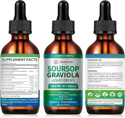 2 Pack Soursop Graviola Leaf Extract Liquid Drops Supplement with Irish Sea Moss & Turmeric for Cellular Support, Immune System Boost, Liver Health, Soursop Bitters Liquid 60-Day Supply 4 FL OZ