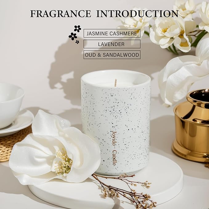 14OZ Oud & Sandalwood Scented Candle - Aromatherapy Candles with Lid - Soy Candles for Home Scented - Luxury Ceramic Jar Candles for Bedroom Kitchen Home Decor, Housewarming Party