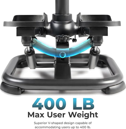 Sunny Health & Fitness 2-in-1 Premium Power Stepper with 400lbs Weight Capacity and Resistance Bands, Low-Impact Cardio, Space-Saving, Height-Adjustable, with Bluetooth and Free SunnyFit App