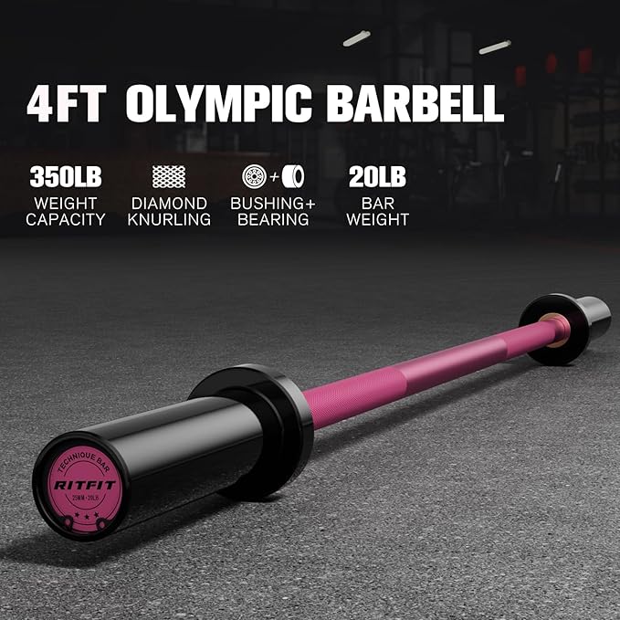 RITFIT Olympic Barbell 4ft/4.8ft/6ft - 2 Inch Weight Bar for Strength Training, Weightlifting, Squat, Deadlift, Bench Press, Curl, Overhead Press - 350lbs/500lbs Capacity