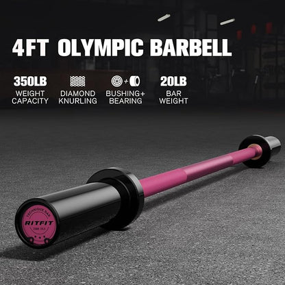 RITFIT Olympic Barbell 4ft/4.8ft/6ft - 2 Inch Weight Bar for Strength Training, Weightlifting, Squat, Deadlift, Bench Press, Curl, Overhead Press - 350lbs/500lbs Capacity