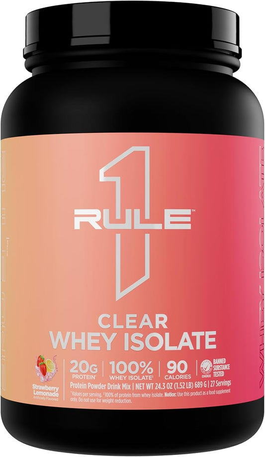 Rule 1 Clear Whey Isolate - 20g All-whey Isolate Protein, Over 9g EAAs, 300mg of Electrolyte