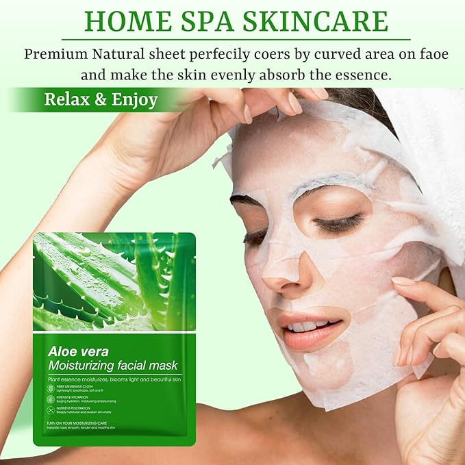 Aloe Vera Face Masks Skincare Soothing Face Mask Hydrating Face Masks Aloe Face Mask for Sensitive Skin, Acne, After Sun Care, Moisturizing Face Sheet Mask, Calming, Refreshing,10 Pack