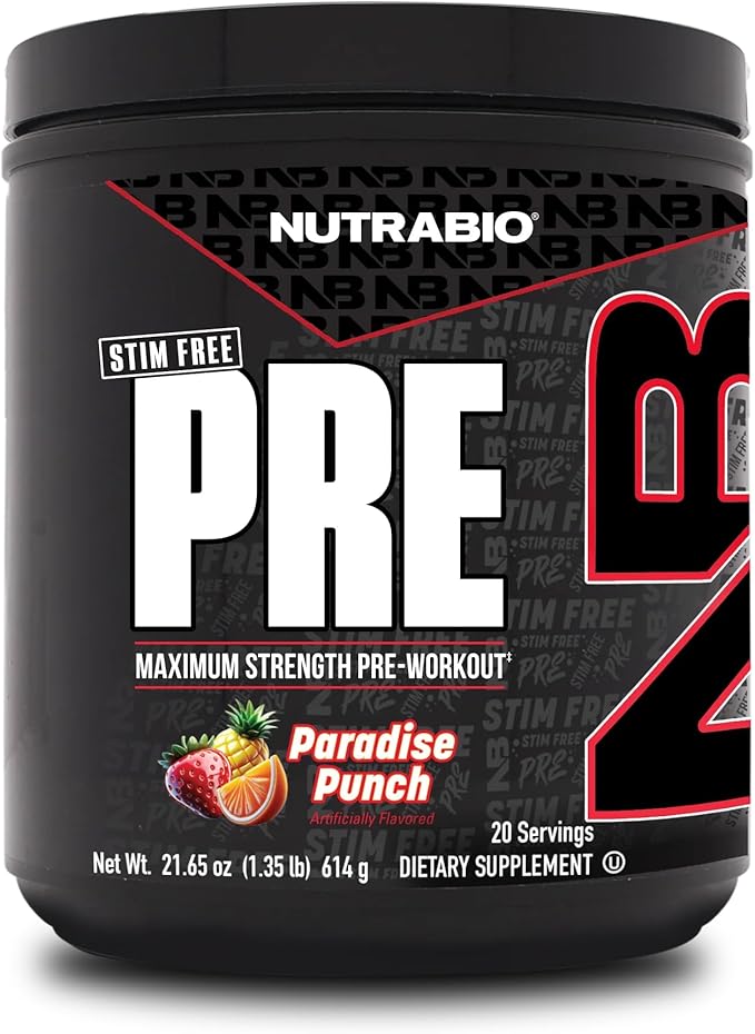 NutraBio STIM-Free PRE Workout for Men, New Formula | Laser Focus, Extreme Pumps | Performance, Endurance | 10g Citrulline, Beta Alanine, Nitrates, Nootropics, Electrolytes-20 Servings Paradise Punch