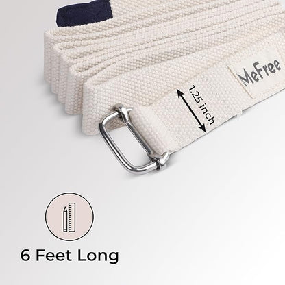 MeFree Organic Cotton Workouts Unisex Yoga Straps Belt - Exercise & Fitness for Stretching all Asanas - Strong Strap with Metal Sliding Bar Buckle