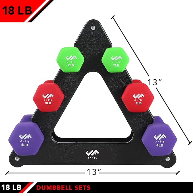 JFIT Dumbbell Pairs or Sets – Neoprene & Vinyl Coated Hand Weights for Home Gym, Strength Training, Aerobics, Cardio Exercise and Fitness