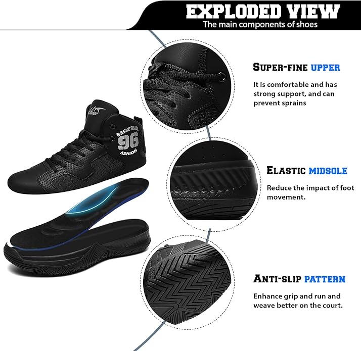 ASHION Mens Basketball Shoes High Top Streetball Lightweight Outdoor Sneakers Cushioning Shoes for Sport Athletic Fitness