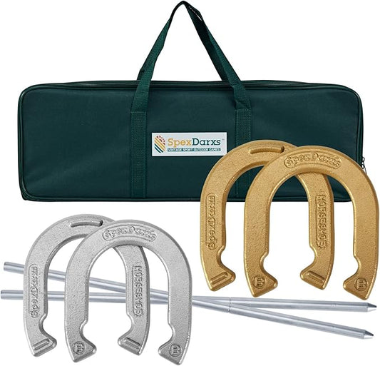 Horseshoes Set, Lawn Horseshoe Outside Game Kit for Teens Adults Families - Includes 4 Horse Shoes