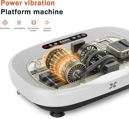 Vibration Plate Exercise Machine, Vibration Plate Platform with Bluetooth & Resistance Bands, Curved Design Full Body Workout Vibration Plate for Weight Loss, Muscle Recovery, Home