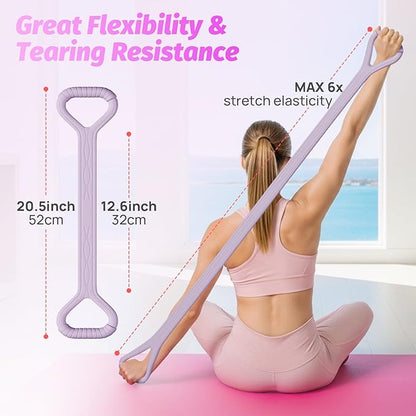 Figure 8 Fitness Resistance Bands with Handles, 20-60lb Adjustable Elastic Excercise Band, Non-Slip Fabric Silicone Bands for Strength Stretch Flexibility Training Arms Back Shoulder Chest Legs
