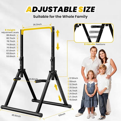 DOBESTS Foldable Power Tower Pull Up Bar Dip Station Adjustable Multifunction Workout Pull Up Tower Station Gym Strength Training Equipment for Home Outdoor, Triangular Legs, Support 700lbs