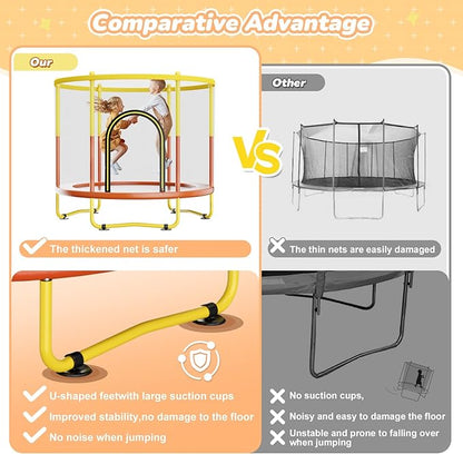 6FT Indoor Trampoline for Kids Ages 1-8, 72" Mini Toddler Indoor & Outdoor Trampoline with Safety Enclosure Net, Basketball Hoop & Dart Board, Birthday Gifts for Boys & Girls, Baby Toddler